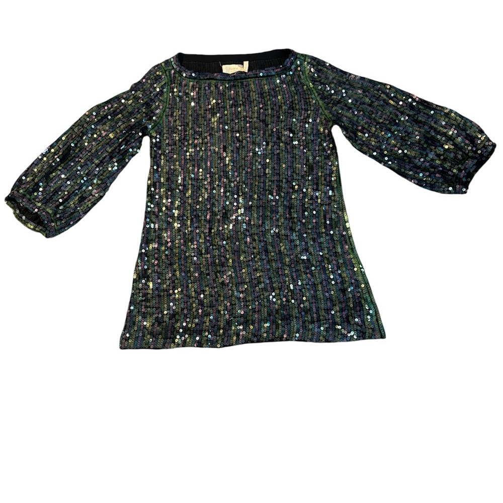 Elizabeth and James Iridescent Sequin Long Sleeve Top - Green/Blue/Purple Size M